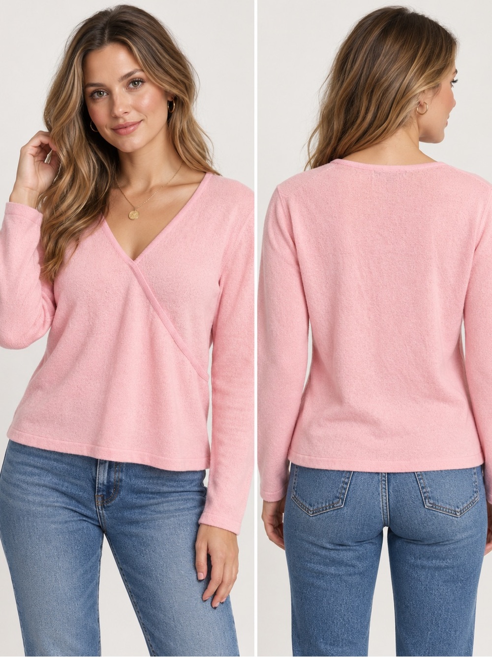 Carolyn Taylor Pink Wrap Front Sweater Top Size Large Made in UK
